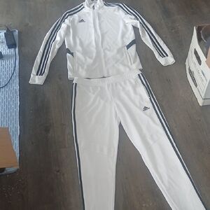 Adidas White And Black Striped Ttack Suit Size Medium